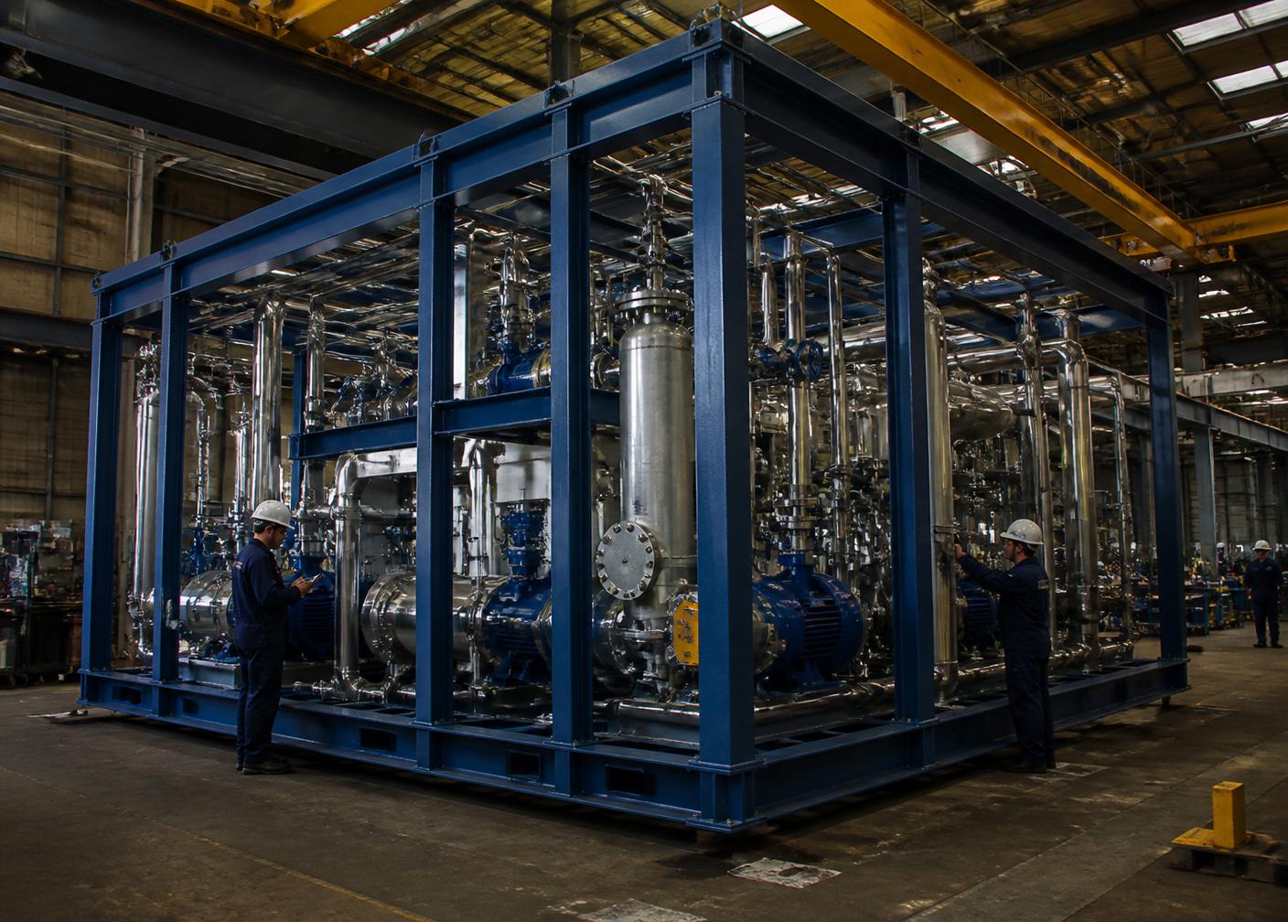 Skid industriale con pompe e valvole